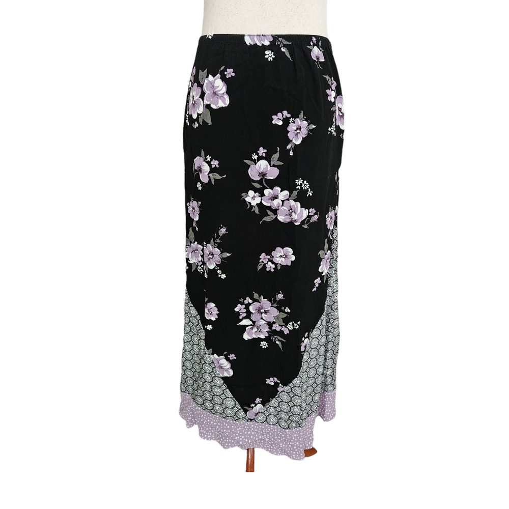 Vintage 00s Patchwork Floral Patterned Maxi Midi Skirt Long Size Small Black
